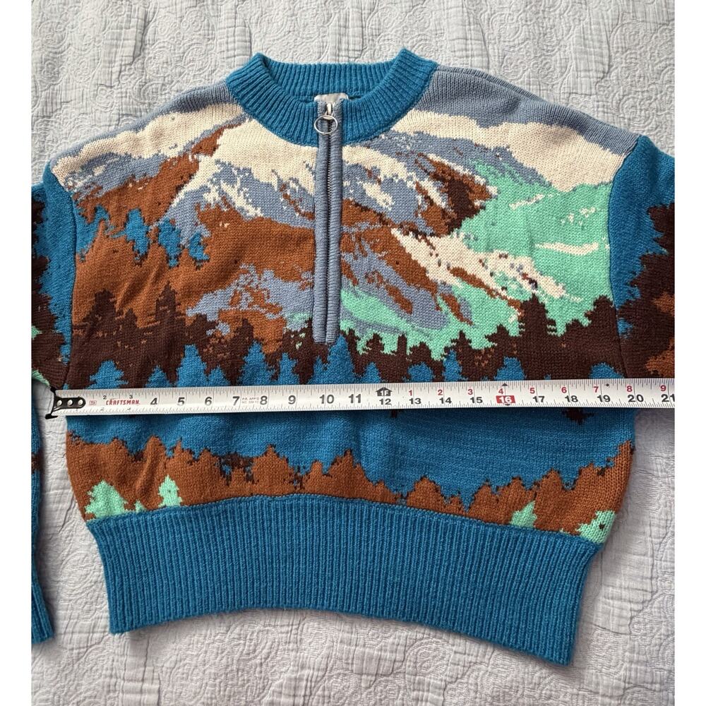 BDG Urban Outfitters Mountain Landscape Knit Sweater S Half Zip Cropped Montana - Picture 9 of 11